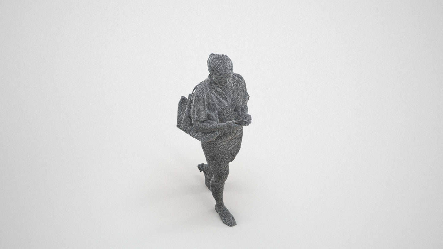 scanned 3D woman casual walking, photogrammetry people for Enscape and V-Ray, wireframe three-quarter view