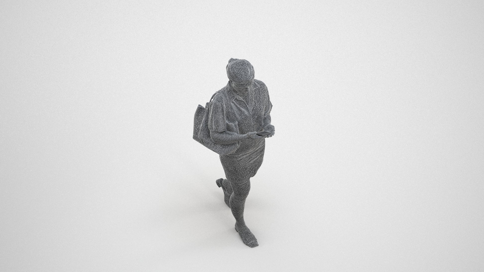 scanned 3D woman casual walking, photogrammetry people for Enscape and V-Ray, wireframe three-quarter view