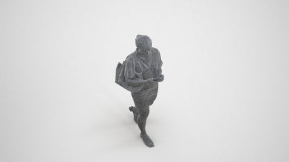 scanned 3D woman casual walking, photogrammetry people for Enscape and V-Ray, wireframe three-quarter view