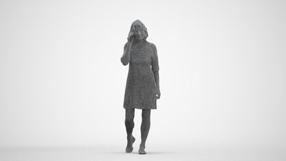 3D human model senior woman casual walking, photogrammetry scanned person for archviz, three-quarter front view render
