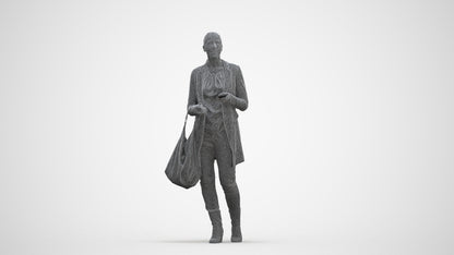 3D scanned woman walking business, photorealistic archviz people for Enscape and SketchUp, three-quarter front view render