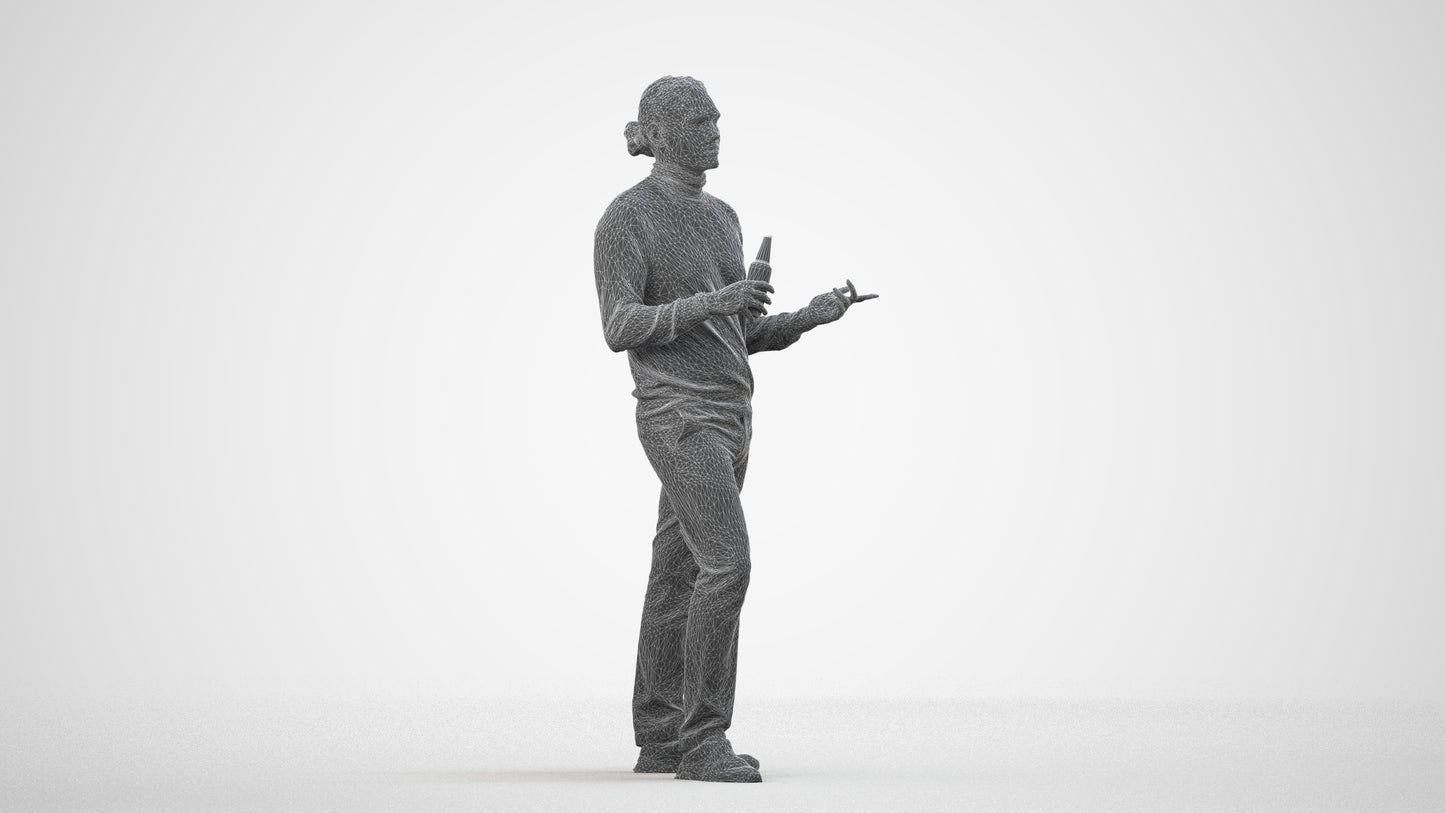 photogrammetry 3D man casual standing, realistic human model archviz FBX, wireframe side view