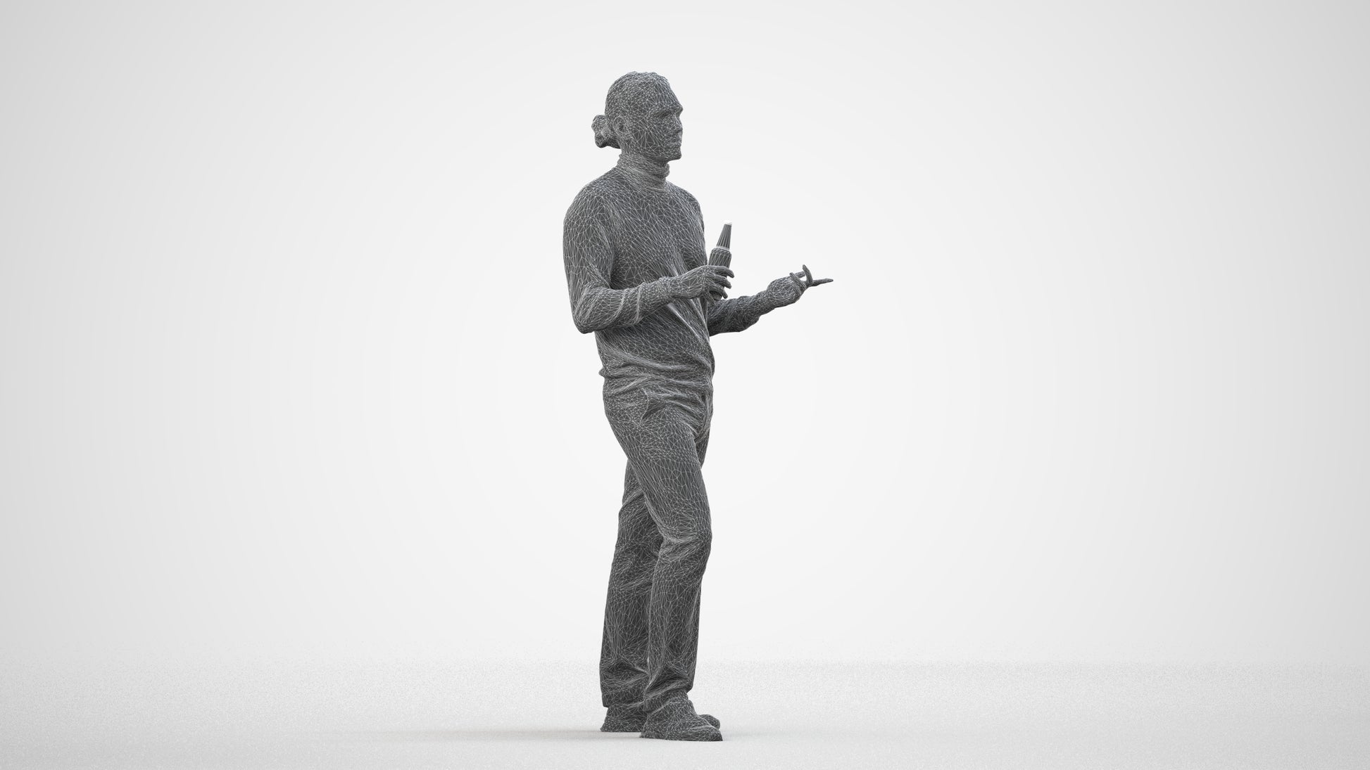 photogrammetry 3D man casual standing, realistic human model archviz FBX, wireframe side view