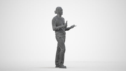 photogrammetry 3D man casual standing, realistic human model archviz FBX, wireframe side view