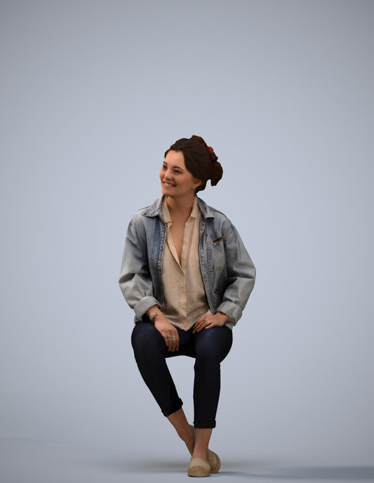 photogrammetry 3D woman casual sitting, realistic human model archviz FBX
