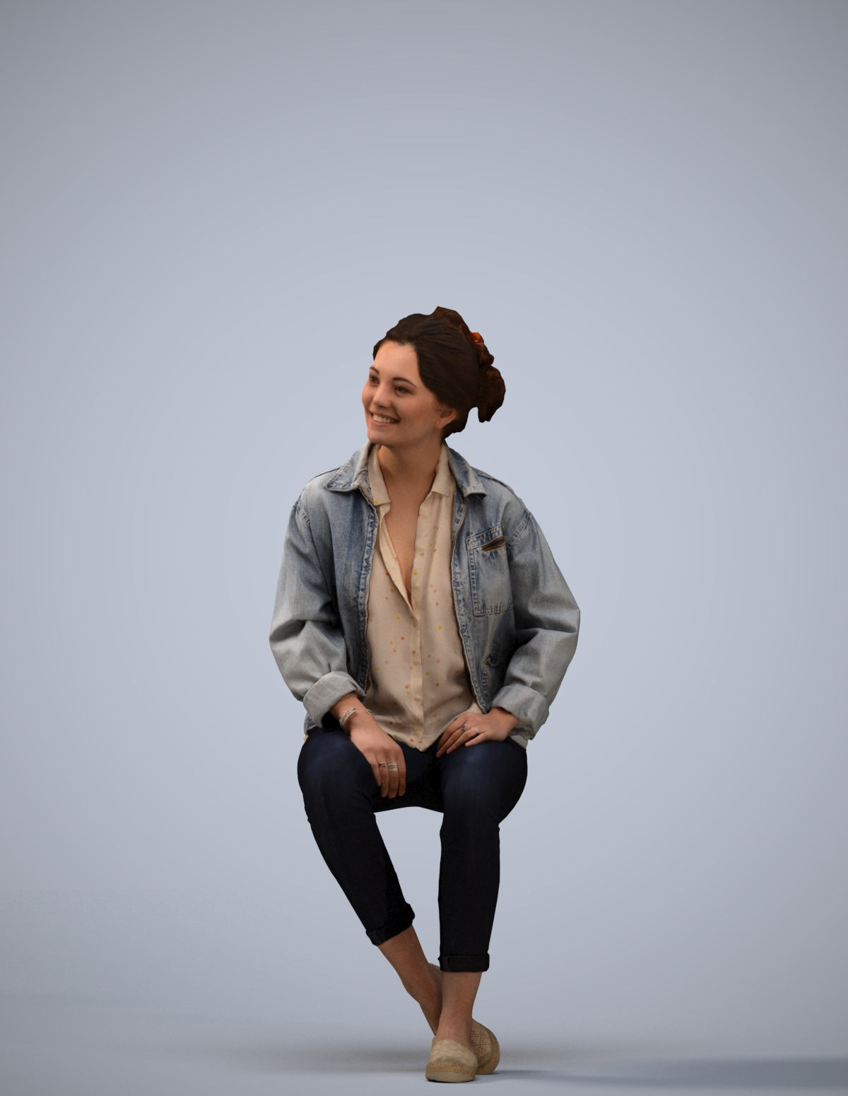 photogrammetry 3D woman casual sitting, realistic human model archviz FBX