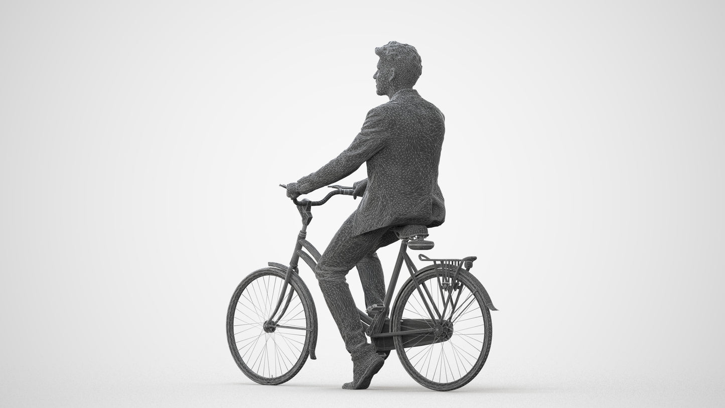 realistic 3D man casual cycling, scanned archviz people for Blender and 3ds Max, square thumbnail