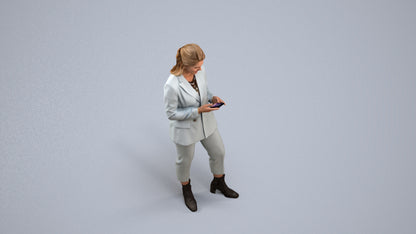 3D human model woman business, photogrammetry scanned person for archviz, back view render
