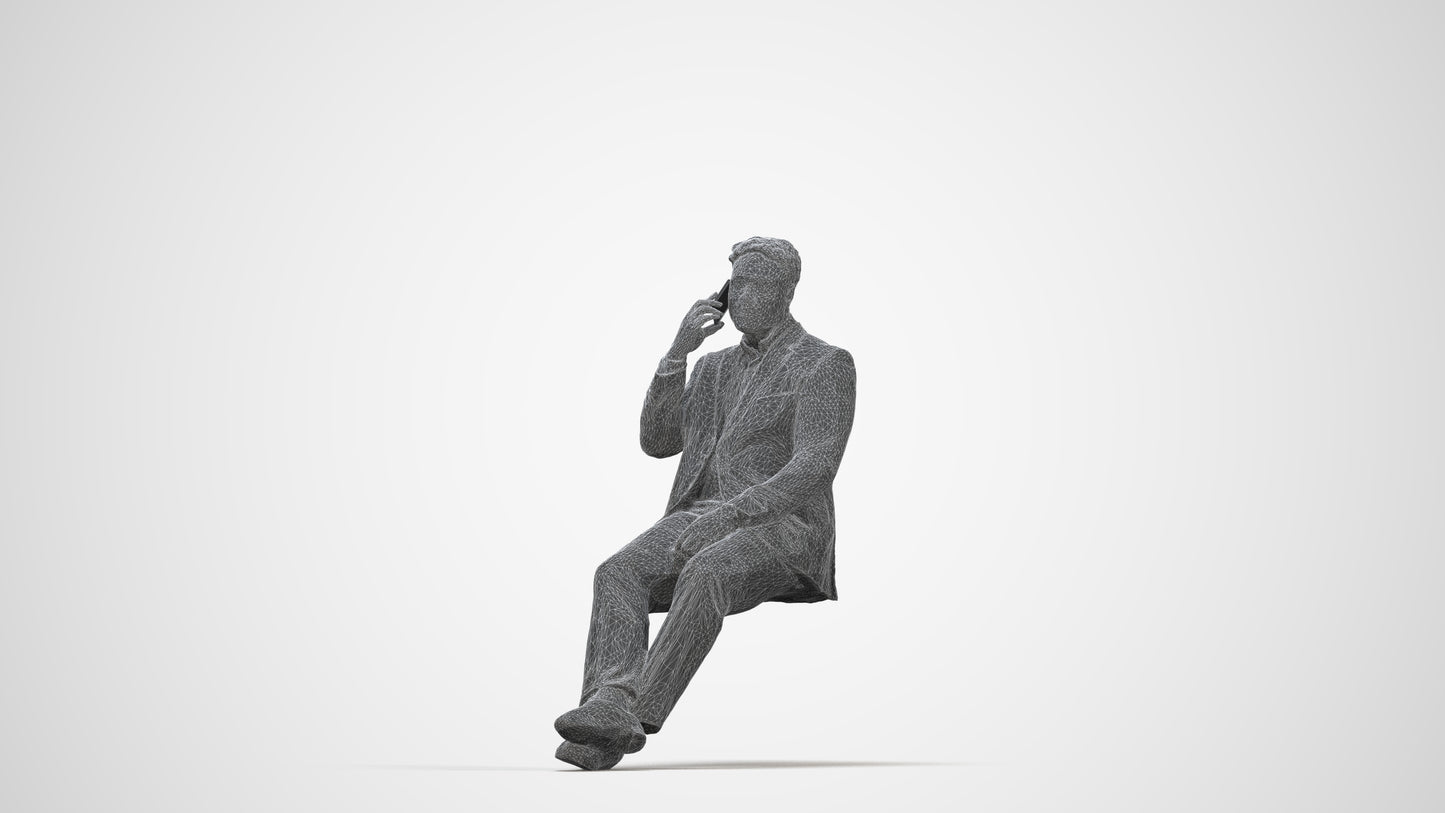 3D people model man business, scanned human for 3ds Max rendering, wireframe back view