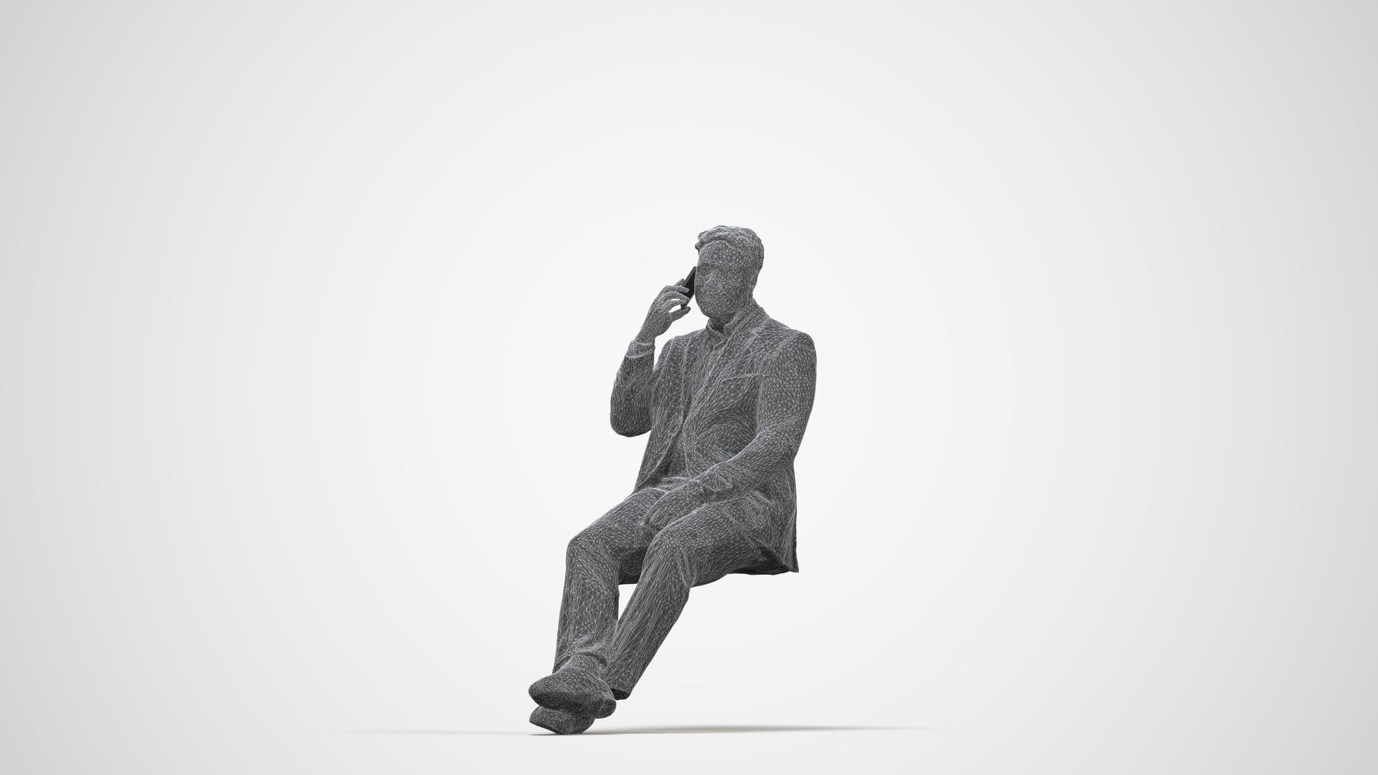 3D people model man business, scanned human for 3ds Max rendering, wireframe back view