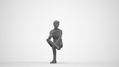 realistic 3D human woman casual sitting, archviz people FBX OBJ for Blender, wireframe back view
