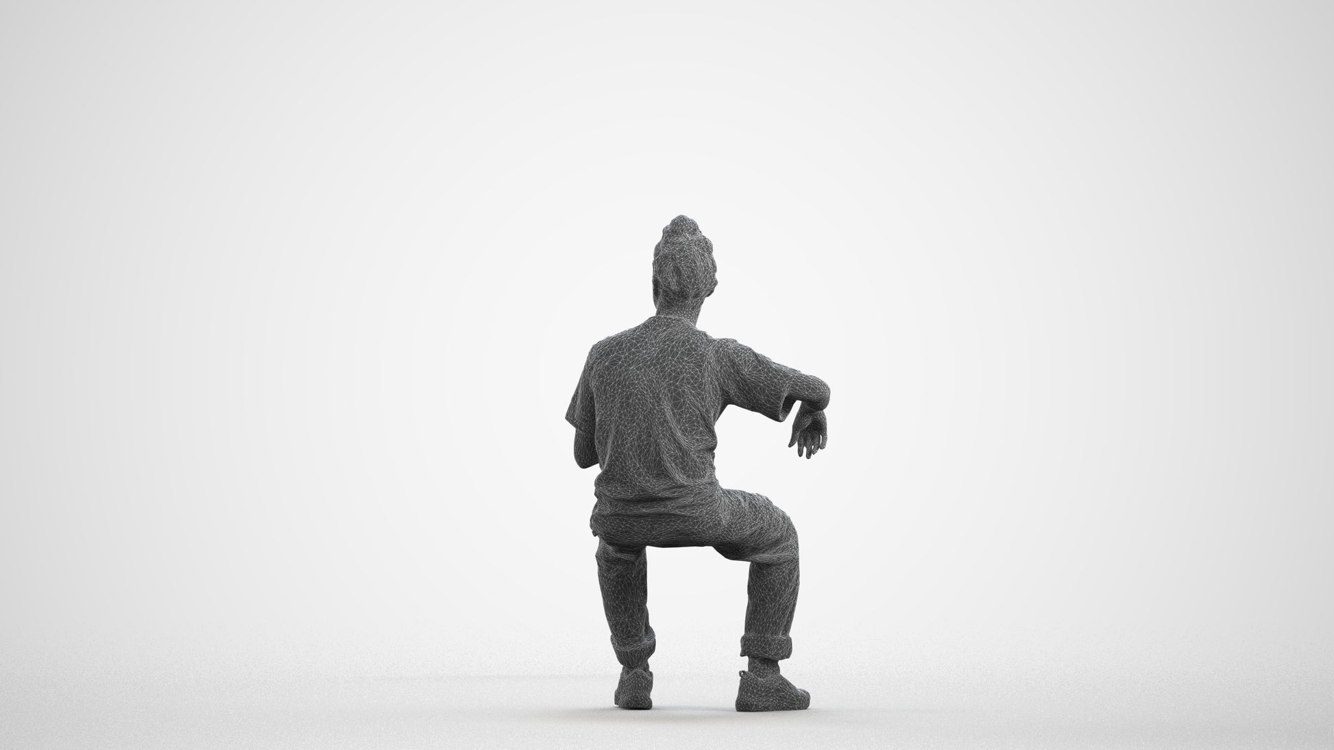 scanned 3D man casual sitting, photogrammetry people for Enscape and V-Ray, wireframe front view