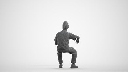 scanned 3D man casual sitting, photogrammetry people for Enscape and V-Ray, wireframe front view