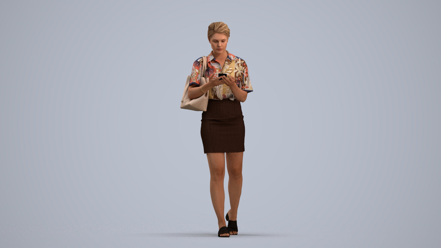 scanned 3D woman casual walking, photogrammetry people for Enscape and V-Ray, standing pose render