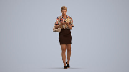scanned 3D woman casual walking, photogrammetry people for Enscape and V-Ray, standing pose render