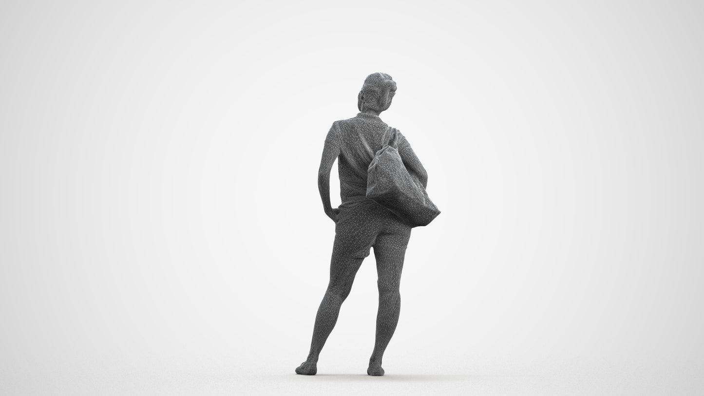 3D scanned woman standing casual, photorealistic archviz people for Enscape and SketchUp, wireframe front view