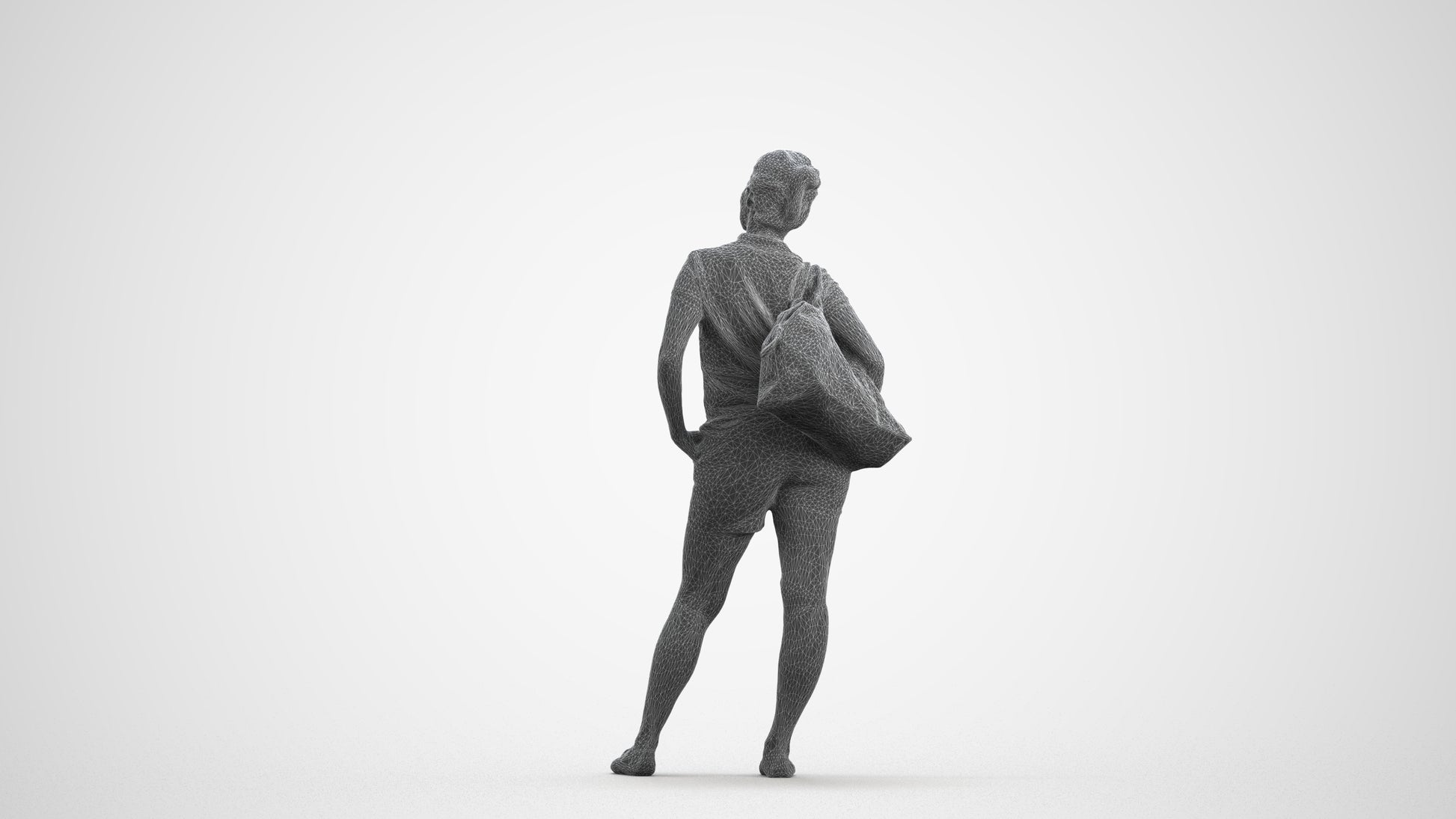 3D scanned woman standing casual, photorealistic archviz people for Enscape and SketchUp, wireframe front view