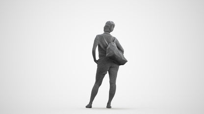 3D scanned woman standing casual, photorealistic archviz people for Enscape and SketchUp, wireframe front view