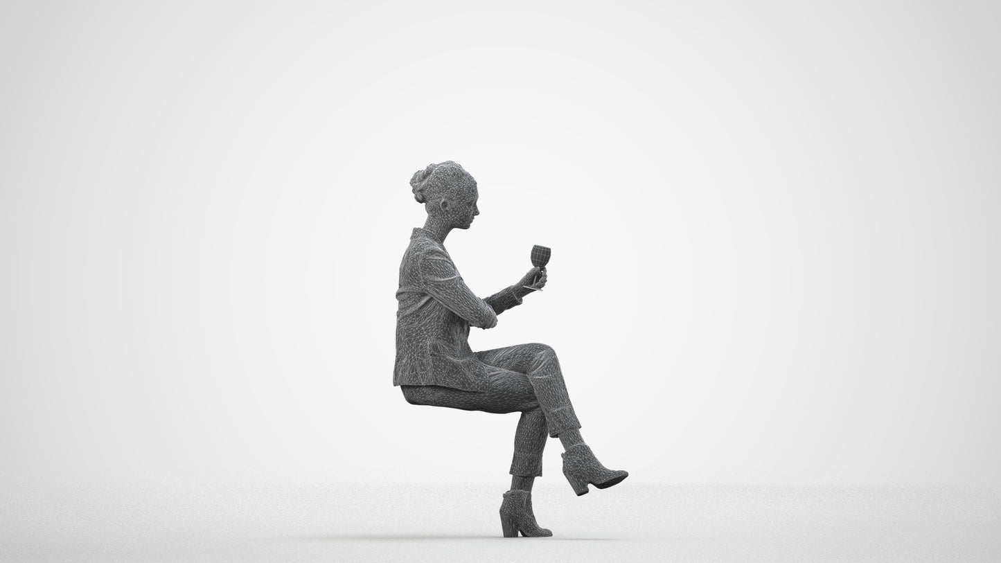 scanned 3D woman business, photogrammetry people for Enscape and V-Ray, wireframe side view