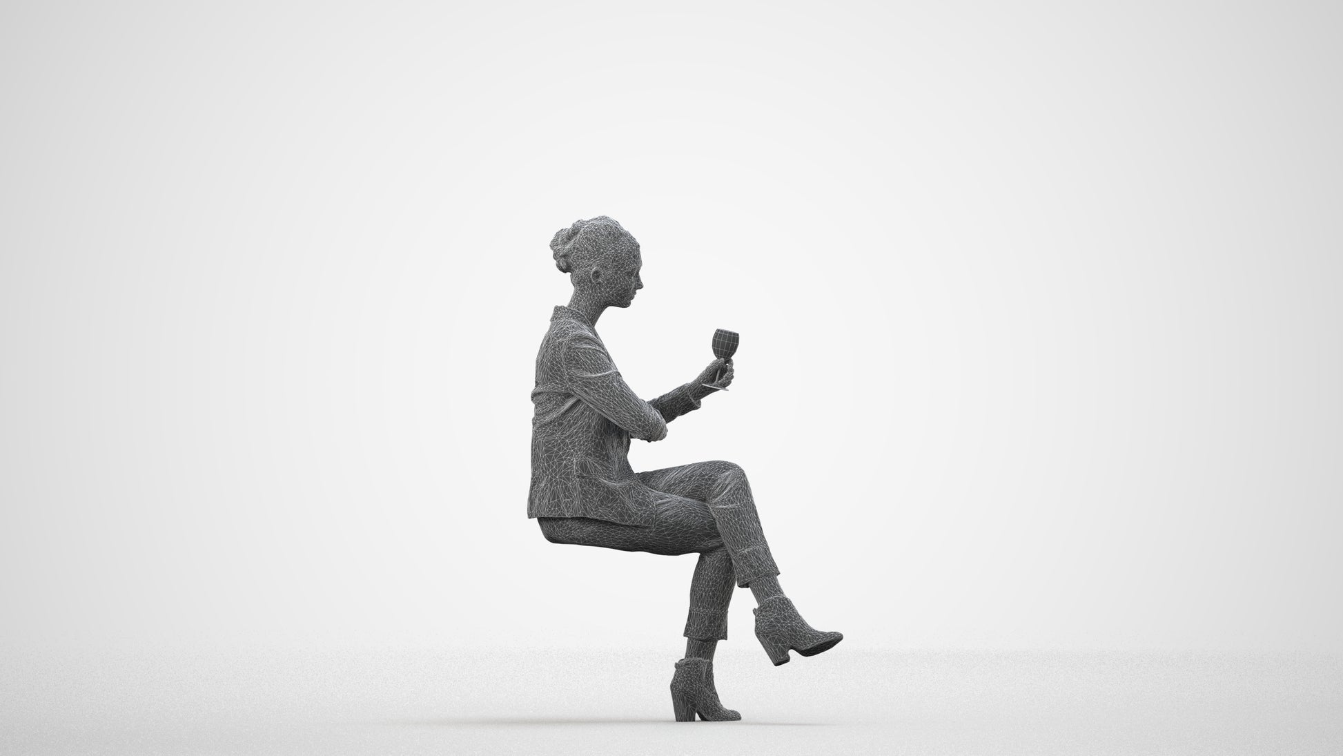 scanned 3D woman business, photogrammetry people for Enscape and V-Ray, wireframe side view