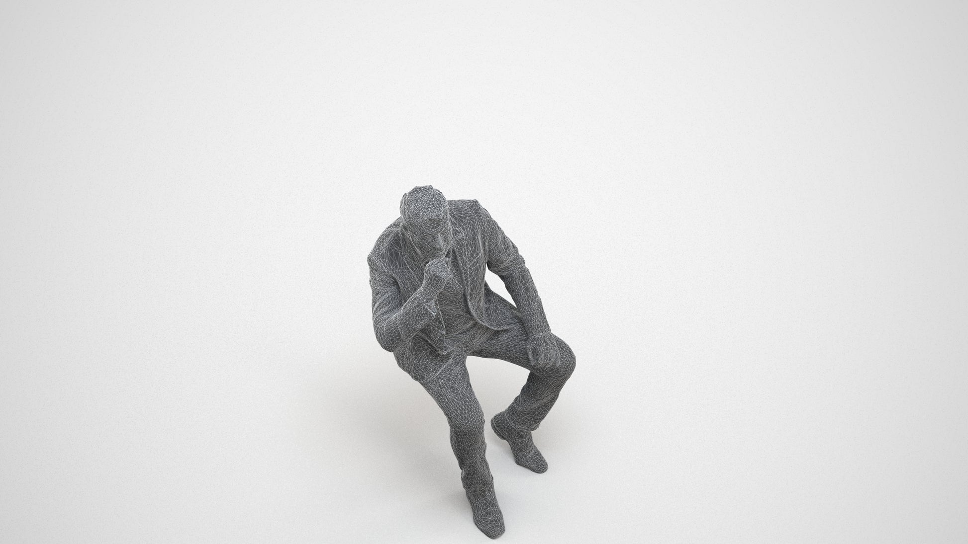 3D human model man business, photogrammetry scanned person for archviz, wireframe three-quarter view