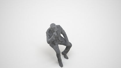 3D human model man business, photogrammetry scanned person for archviz, wireframe three-quarter view