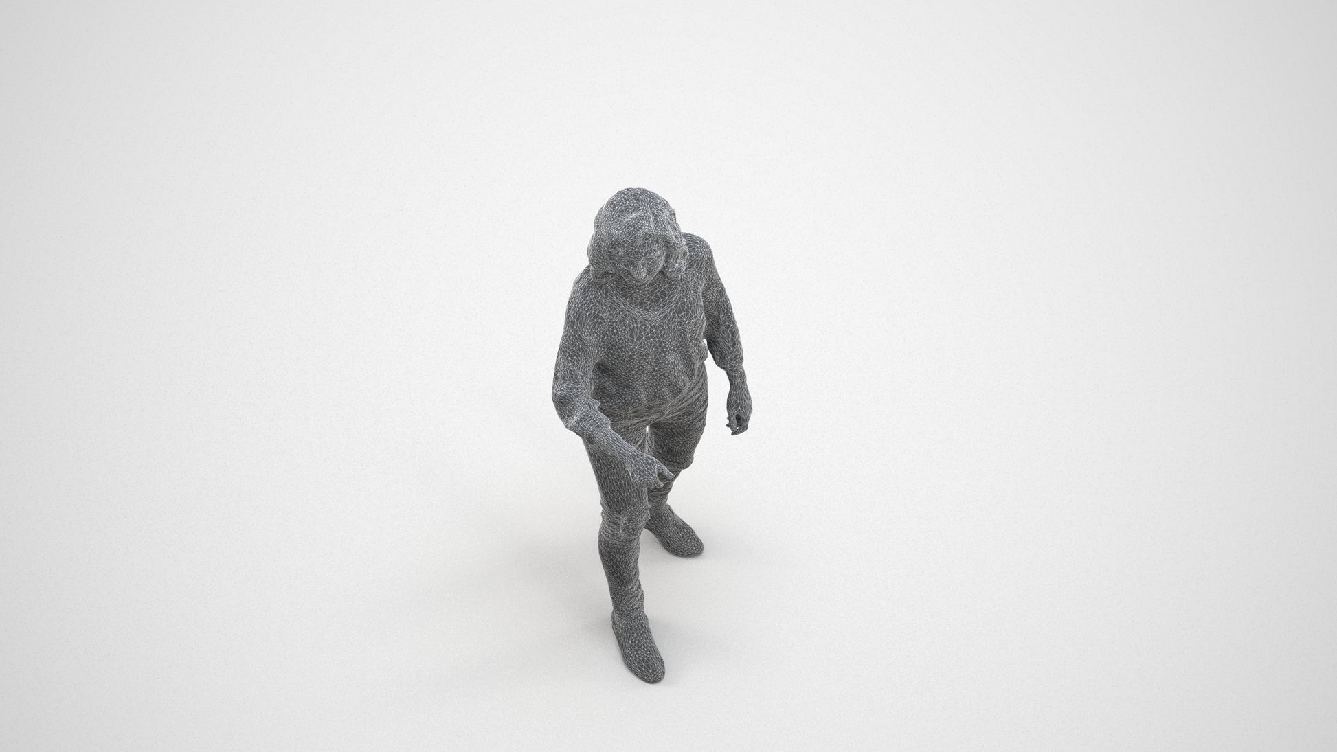 realistic 3D human woman casual mix, archviz people FBX OBJ for Blender, wireframe three-quarter view