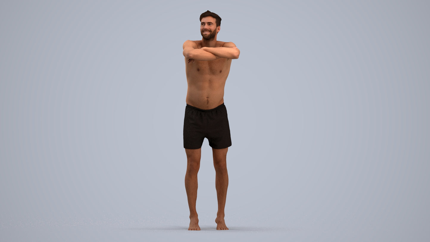 3D people model man pool, scanned human for 3ds Max rendering, standing pose render