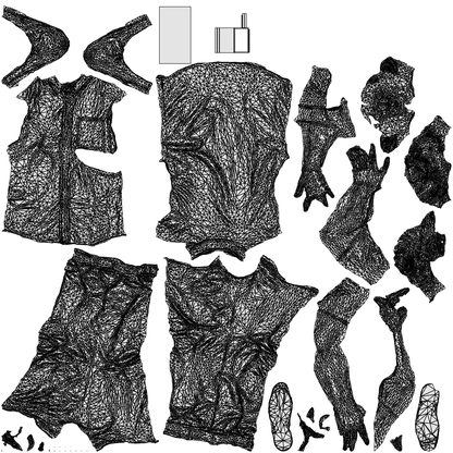 3D people model man casual standing, scanned human for 3ds Max rendering, wireframe top-down view