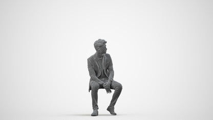 3D people model man casual sitting, scanned human for 3ds Max rendering, wireframe side view