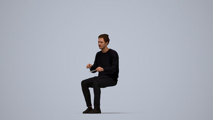 realistic 3D man casual sitting, scanned archviz people for Blender and 3ds Max, top-down view render