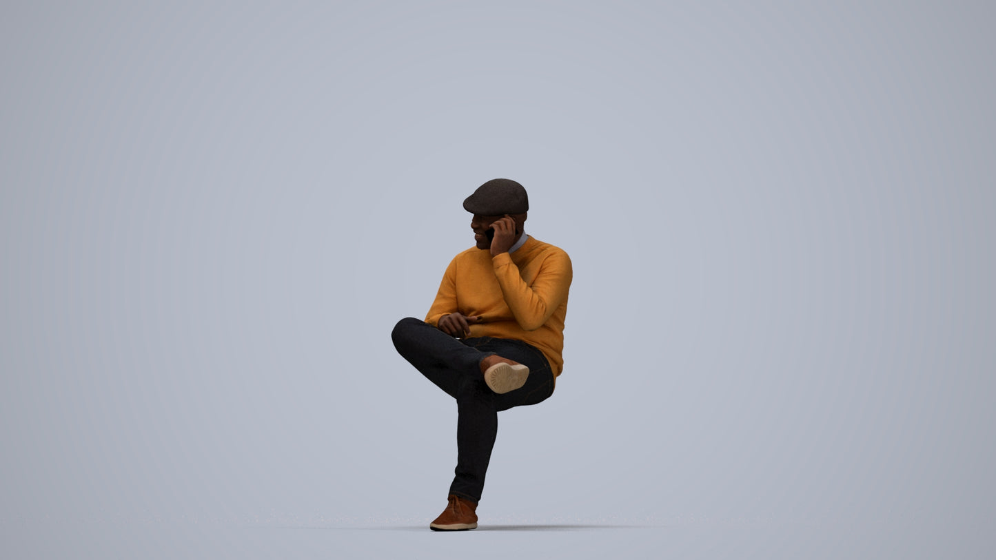 realistic 3D man casual sitting, scanned archviz people for Blender and 3ds Max, top-down view render