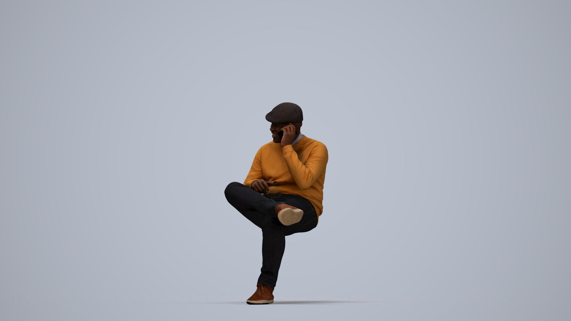 realistic 3D man casual sitting, scanned archviz people for Blender and 3ds Max, top-down view render