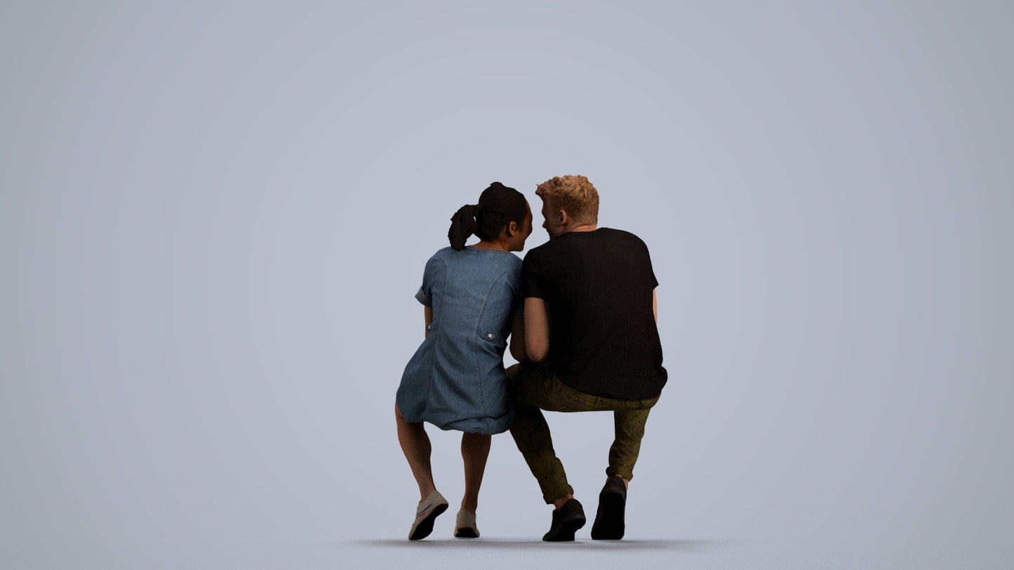 3D people model woman casual couple, scanned human for 3ds Max rendering, front view render