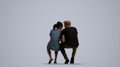 3D people model woman casual couple, scanned human for 3ds Max rendering, front view render