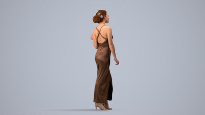 3D human model woman formal formalaffairs, photogrammetry scanned person for archviz, side view render