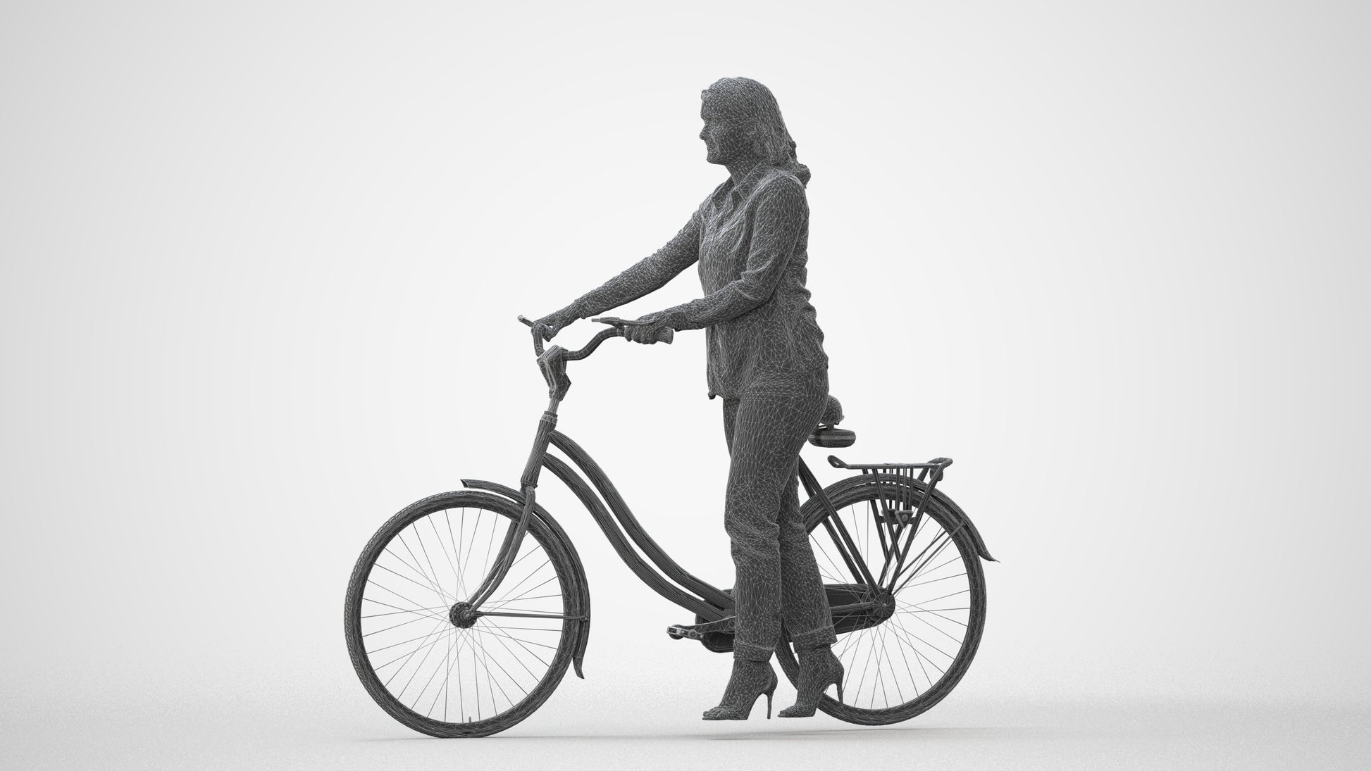 3D human model woman casual walking, photogrammetry scanned person for archviz, square thumbnail