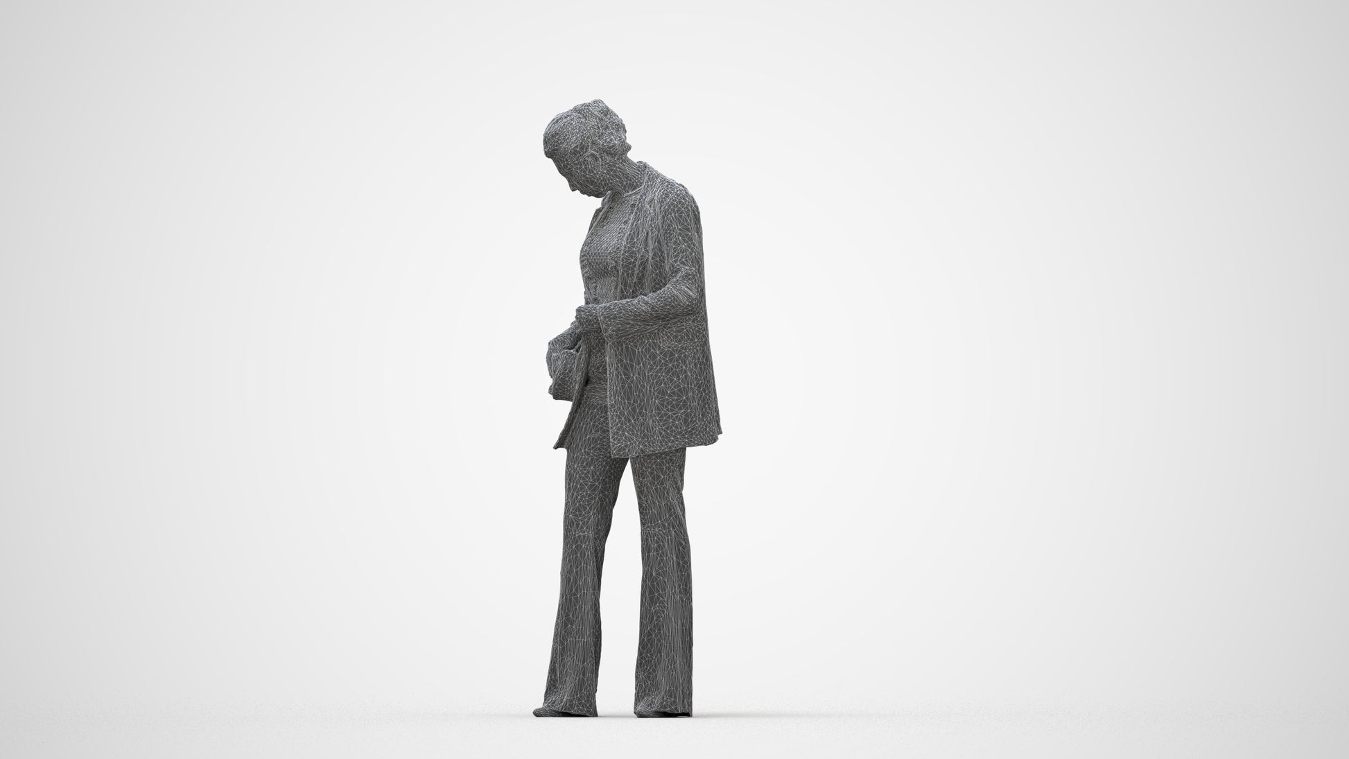scanned 3D woman business standing, photogrammetry people for Enscape and V-Ray, wireframe back view