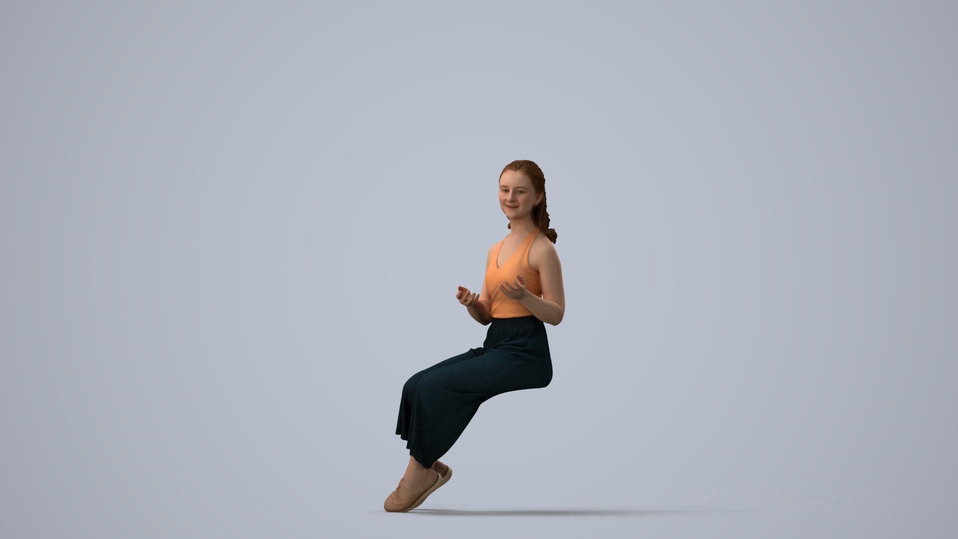 3D people model girl casual kids, scanned human for 3ds Max rendering, three-quarter view render