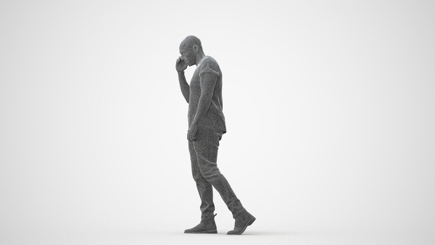 3D scanned man walking casual, photorealistic archviz people for Enscape and SketchUp, square thumbnail