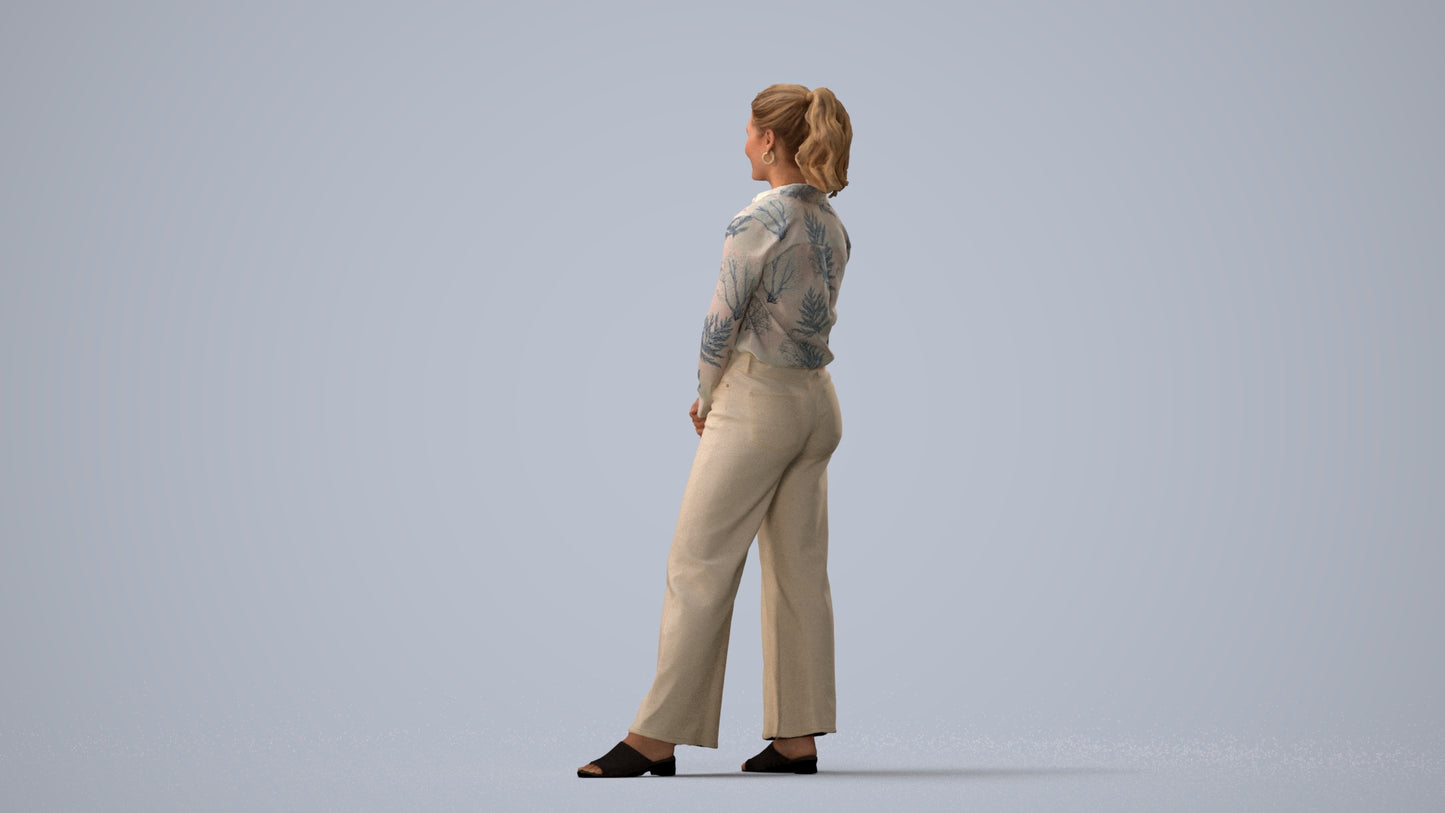 3D people model woman casual standing, scanned human for 3ds Max rendering, three-quarter view render