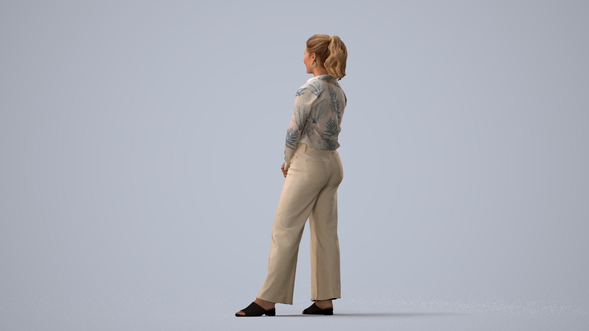 3D people model woman casual standing, scanned human for 3ds Max rendering, three-quarter view render