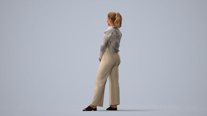 3D people model woman casual standing, scanned human for 3ds Max rendering, three-quarter view render