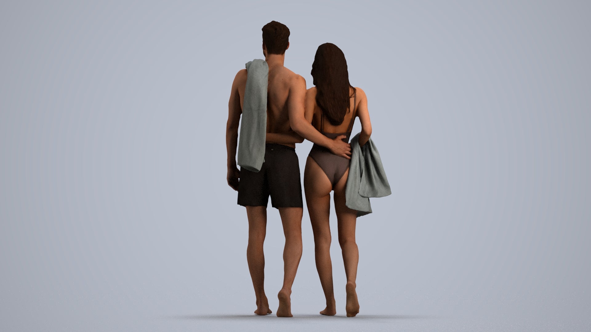 3D people model woman pool, scanned human for 3ds Max rendering, front view render