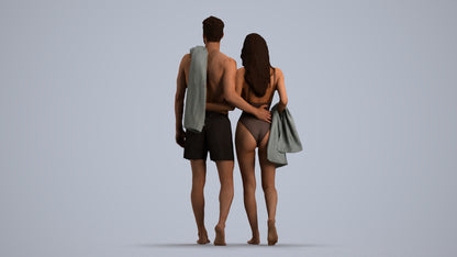 3D people model woman pool, scanned human for 3ds Max rendering, front view render