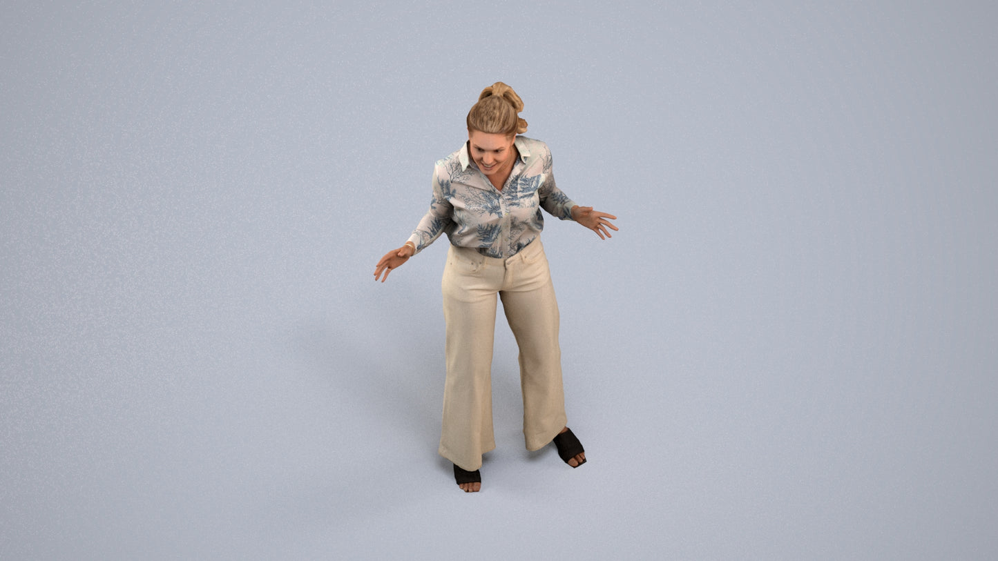 scanned 3D woman casual standing, photogrammetry people for Enscape and V-Ray, back view render