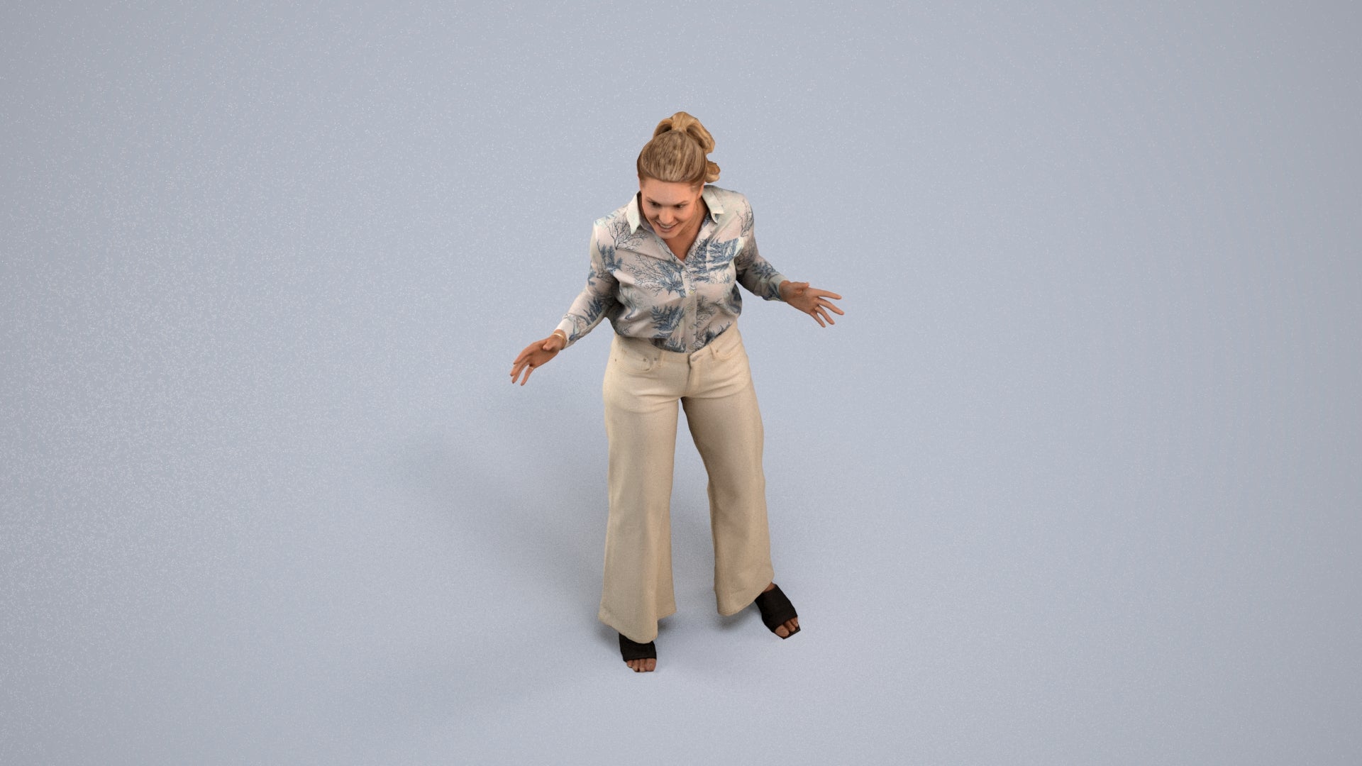 scanned 3D woman casual standing, photogrammetry people for Enscape and V-Ray, back view render