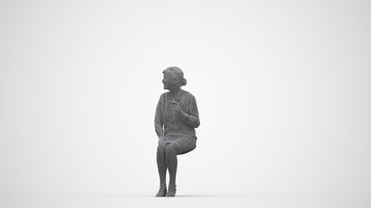 realistic 3D human senior woman casual sitting, archviz people FBX OBJ for Blender, wireframe back view
