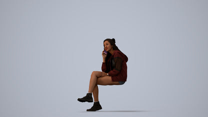 realistic 3D people woman casual sitting, render-ready for V-Ray and Corona, FBX OBJ, three-quarter view render