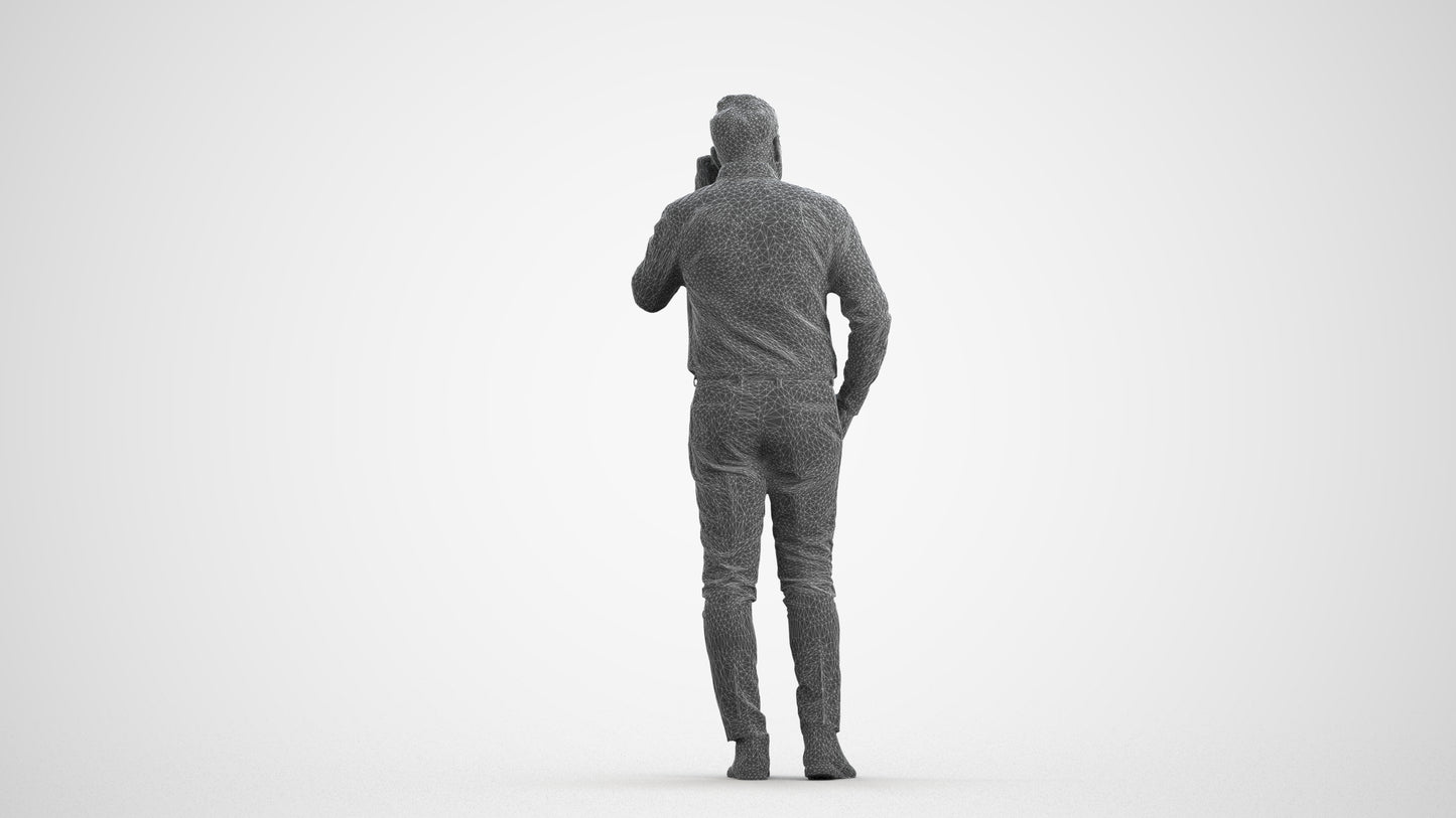 realistic 3D people man casual standing, render-ready for V-Ray and Corona, FBX OBJ, wireframe front view